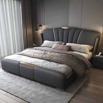 New Bedroom Furniture Light Luxury Italian Minimalist Soft Back Double Bed Simple Modern Multifunctional Storage Leather Bed Universal