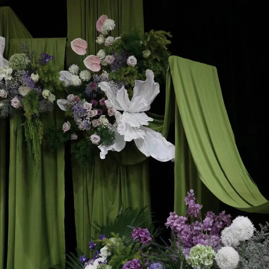 Fabric Milk Silk Ceiling Wedding Stage Tulle Curtain Drape Ice Silk with Wooden Door Curtain Semi-Transparent Light-Transmitting Korean Style