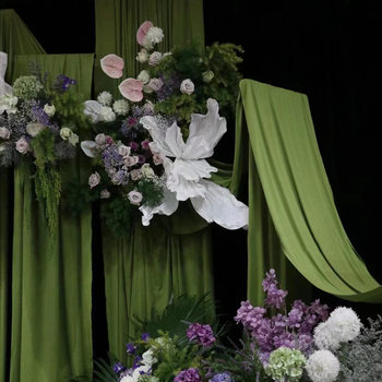 Fabric Milk Silk Ceiling Wedding Stage Tulle Curtain Drape Ice Silk with Wooden Door Curtain Semi-Transparent Light-Transmitting Korean Style