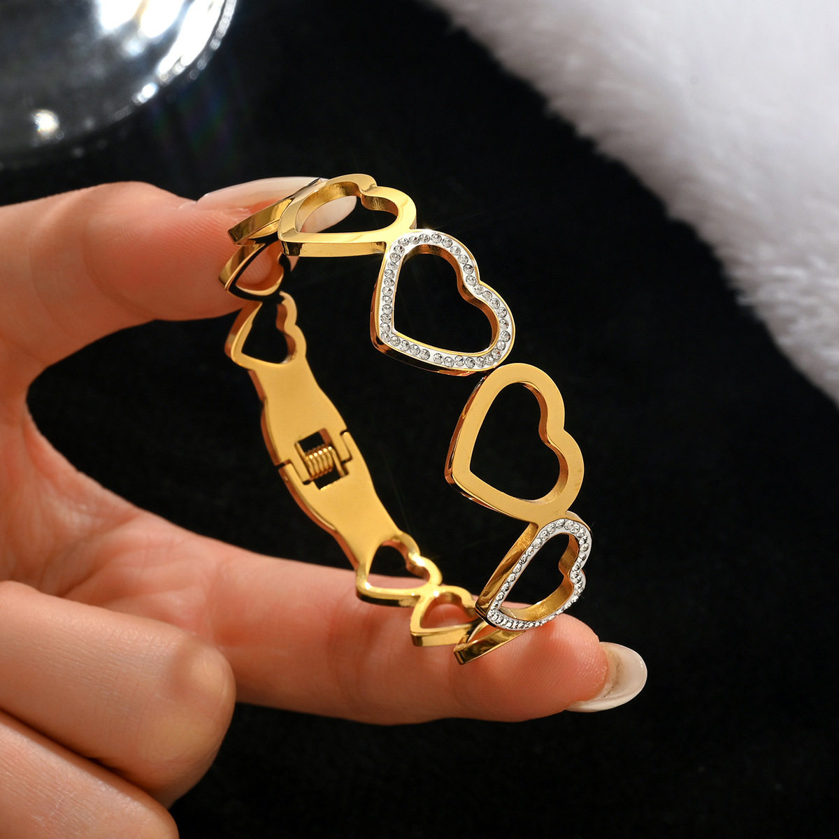 欧美热卖时尚不锈钢金色手镯不易褪色18K不锈钢首饰gold bangles