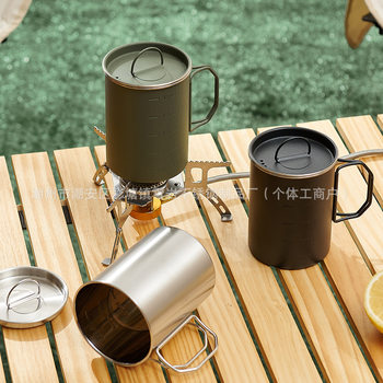 304 Stainless Steel Water Cup Outdoor Camping Style Camping Style Picnic Portable Mountaineering Coffee Cup with Lid and Graduated Cup Wholesale