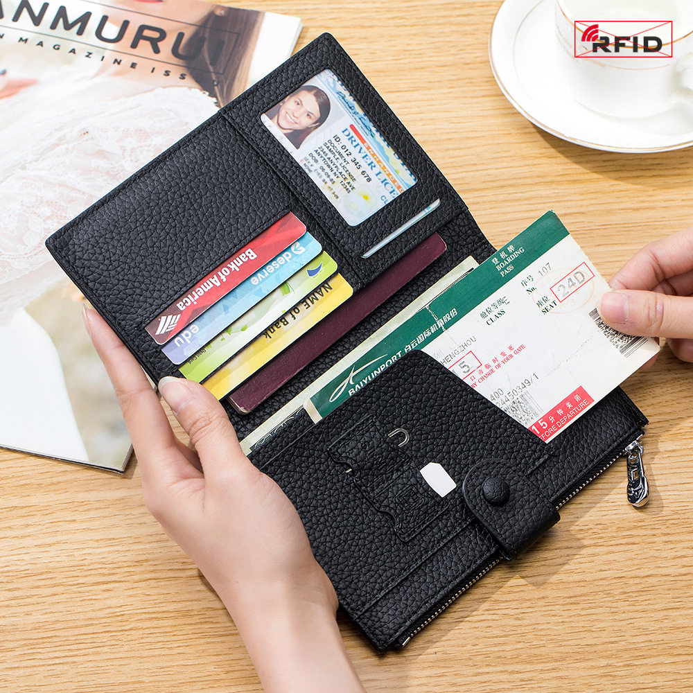 Genuine Leather RFID ultra-thin multi-functional passport bag women's new wallet machine ticket holder passport ID wallet storage bag