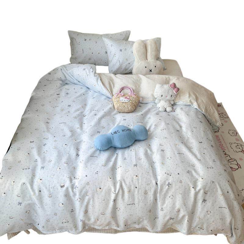 Cute Four-Piece Bedding Set, Pure Cotton, 2025 New Style, Bed Sheet, Duvet Cover, Quilt Cover, Fitted Sheet, Three-Piece Set for Student Dormitory