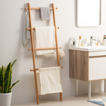 Solid Wood Wall-Mounted Towel Rack, Bathroom Clothes Rack, Floor-Standing Coat Rack, Nordic Style Bedroom Log Storage Rack