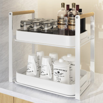 Cup Storage Rack Tea Cup Rack Tea Set Double-Layer Storage Rack Draining Tray Desktop Household Water Cup