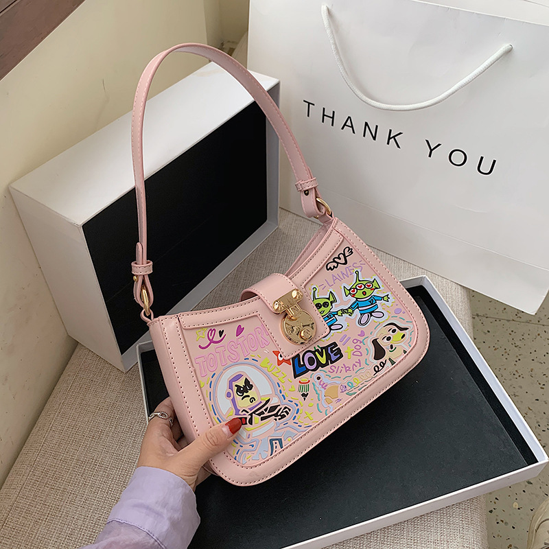 Small Bags Handbags 2020Summer New Tide Graffiti Portable Shoulder Bags Net Red Fashion Law Stick Armpit Package  小包包女包2020夏季新款潮涂鸦手提单肩包网红时尚法棍腋下包 Small Bags Handbags 2020Summer New Tide Graffiti Portable Shoulder Bags Net Red Fashion Law Stick Armpit Package 