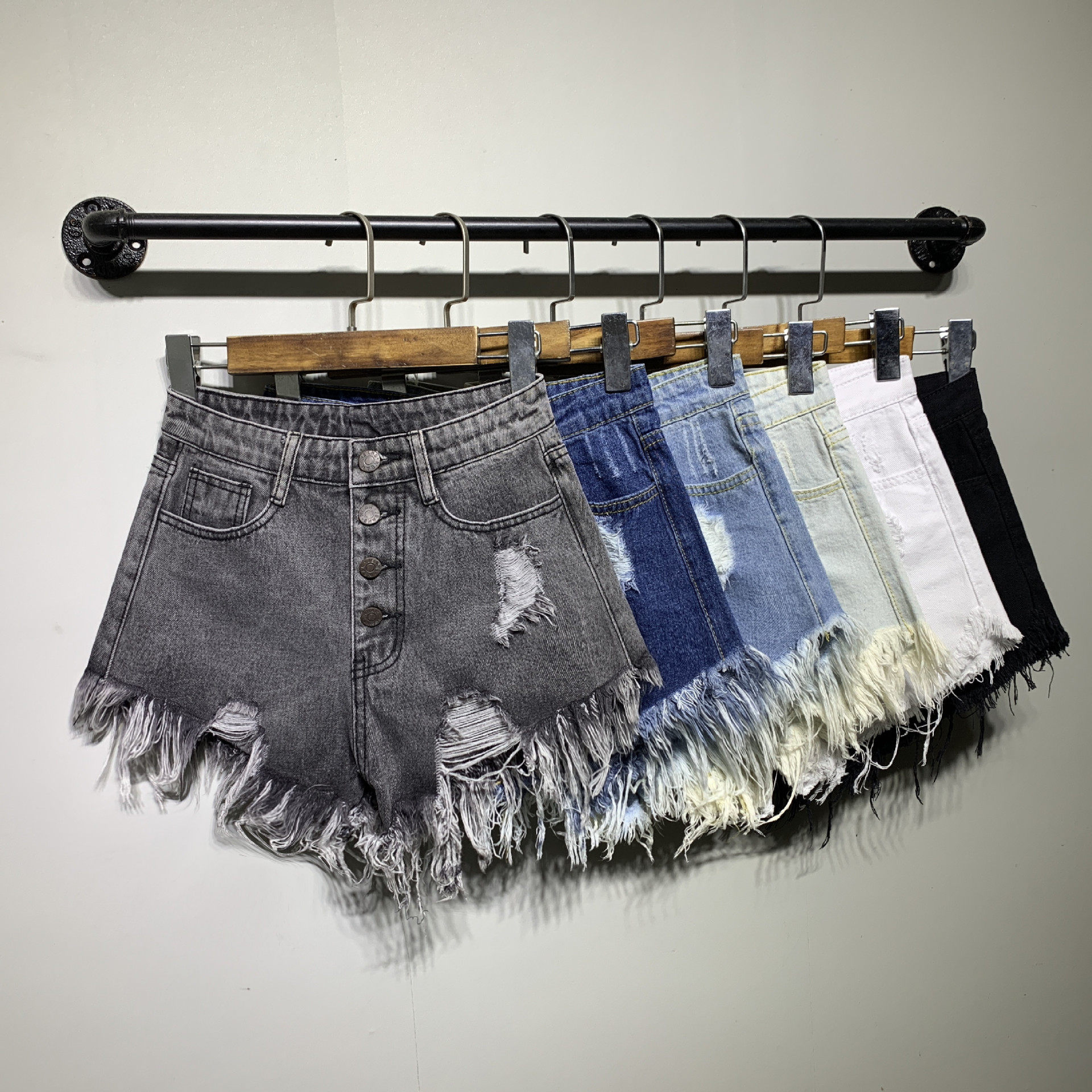 High Waisted Ripped Denim Shorts for Women Loose Fit A Line Frayed Hem Summer Style Wholesale Available