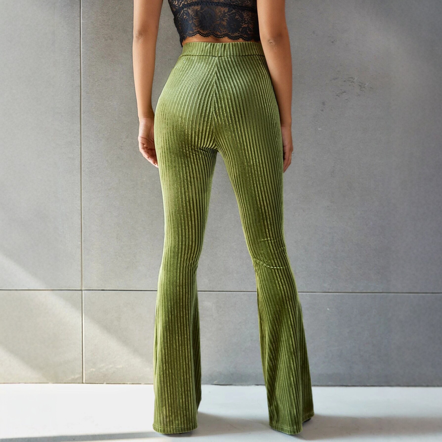 High Waisted Velvet Flare Pants for Women Slim Fit Versatile Style Casual Wear Wholesale Available