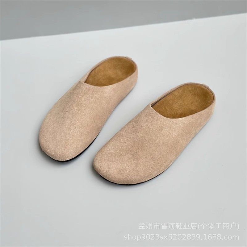 [Waterproof Rowd12]2024 Spring and Autumn New Style Unisex Versatile Retro Genuine Leather Half-Slipper Mules Birkenstock Shoes Flat