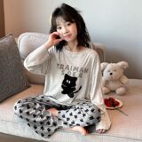 Пижамы для девочек из модала, весенне-осенняя одежда, новые детские костюмы для дома, тонкий западный стиль, брюки с длинными рукавами для детей постарше