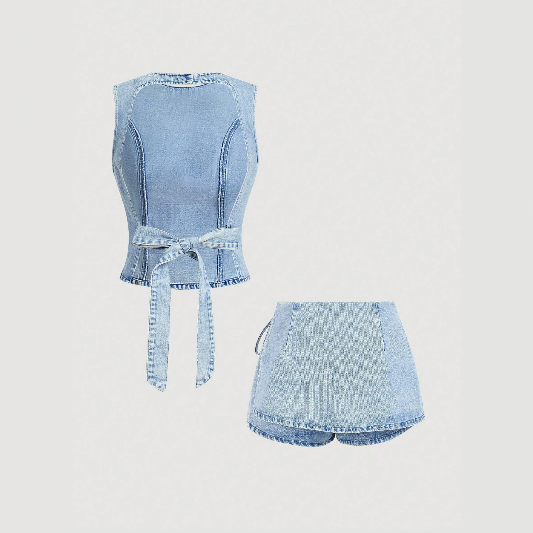 Womens Denim Set Casual Style Lace Up Design Comfortable Fit Perfect for Everyday Wear Ready to Ship