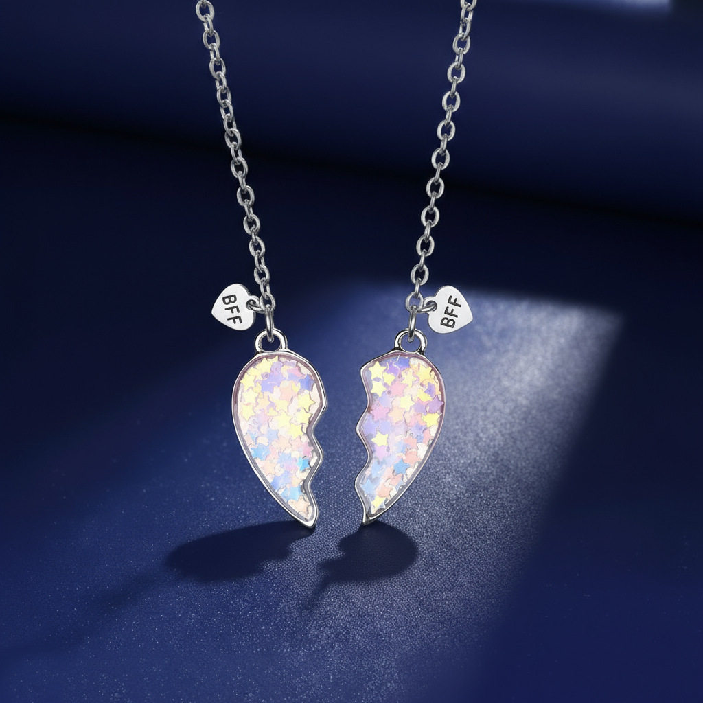 欧美饰品 BEST FRIENDS心型方块吊坠 闺蜜吊坠心形项链