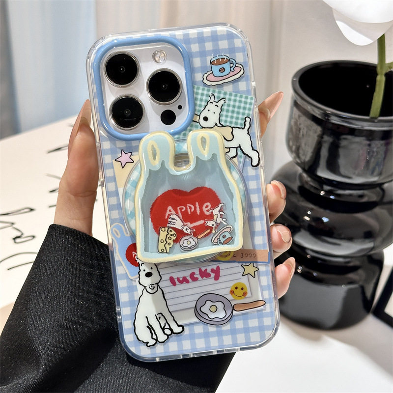 Blue Checkered Label Shopping Bag White Dog Magnetic Case Suitable for iPhone 17 Apple 16 Pro Max Phone Case 15 Creative 14