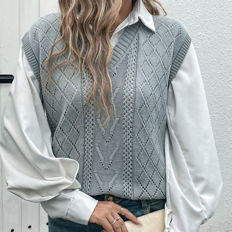 Knitted Sweater Vest Solid Color Cable Knit Design Comfortable Fit Autumn Fashion for Women Wholesale Available