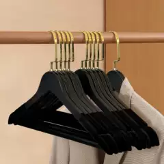 Solid Wood Flocking Hanger Non-slip Seamless Household Clothes Hanging Clothes Shelf Wooden Wooden Wardrobe Storage Clothing Store