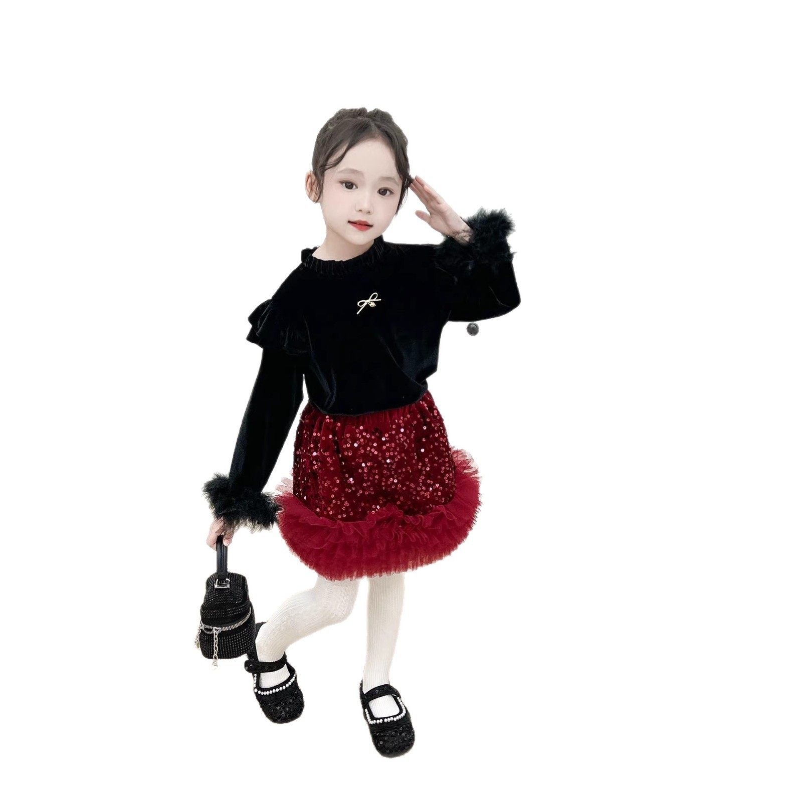 童装冬款女童亮片拜年半身裙甜美百搭蓬蓬短裙红色加绒女裙子,淘宝优惠券,粉丝福利购,淘宝优惠卷