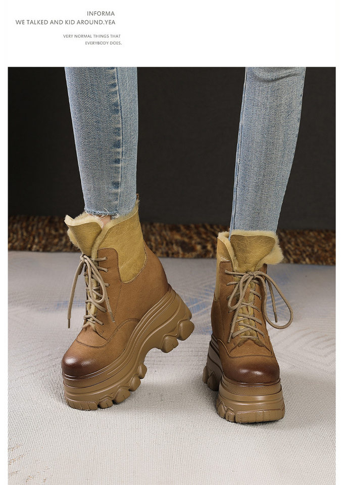 Boot Nữ Cổ Lông Đế Dày Chiều Cao Đế Khoảng 12cm Da Mờ Màu Nâu, Đen chi tiết 4