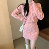 Twist Knitted Sweater Set 2024 Lazy Style Thickened Skirt Women's Slim Long Sleeve High Waist Hip Skirt Two-Piece Set