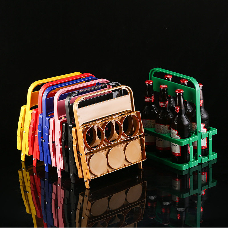Preferred portable basket plastic KTV wine bottle rack portable six-pack folding beer box bar wine rack wholesale