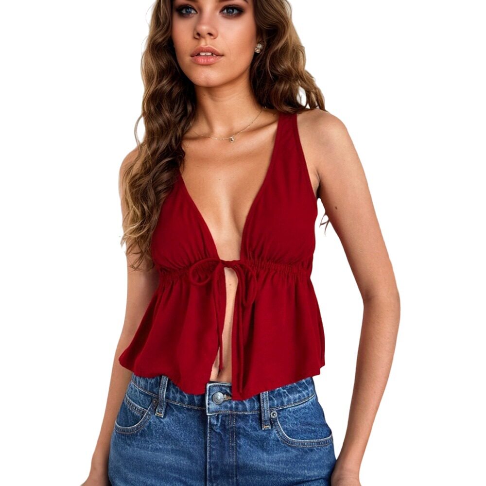 Womens Sexy V Neck Sleeveless T Shirt Summer Casual Style Lightweight Fabric Trendy Design Wholesale Available