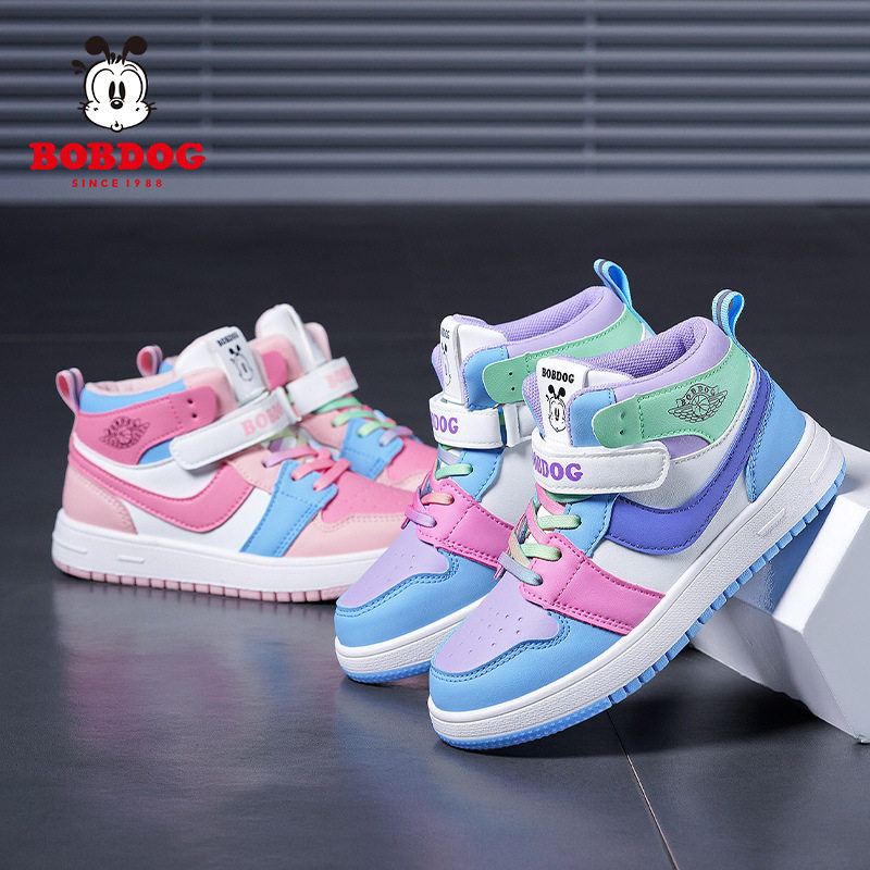 Babu beans AJ sneaker girls autumn and winter shoes 2024 children's new board shoes children's high-top girls leather