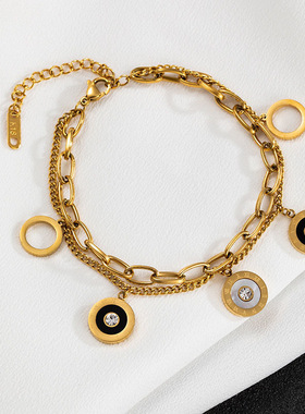 潮流双层手链女钛钢不掉色爆款可水洗百搭闺蜜学生手镯情侣礼物