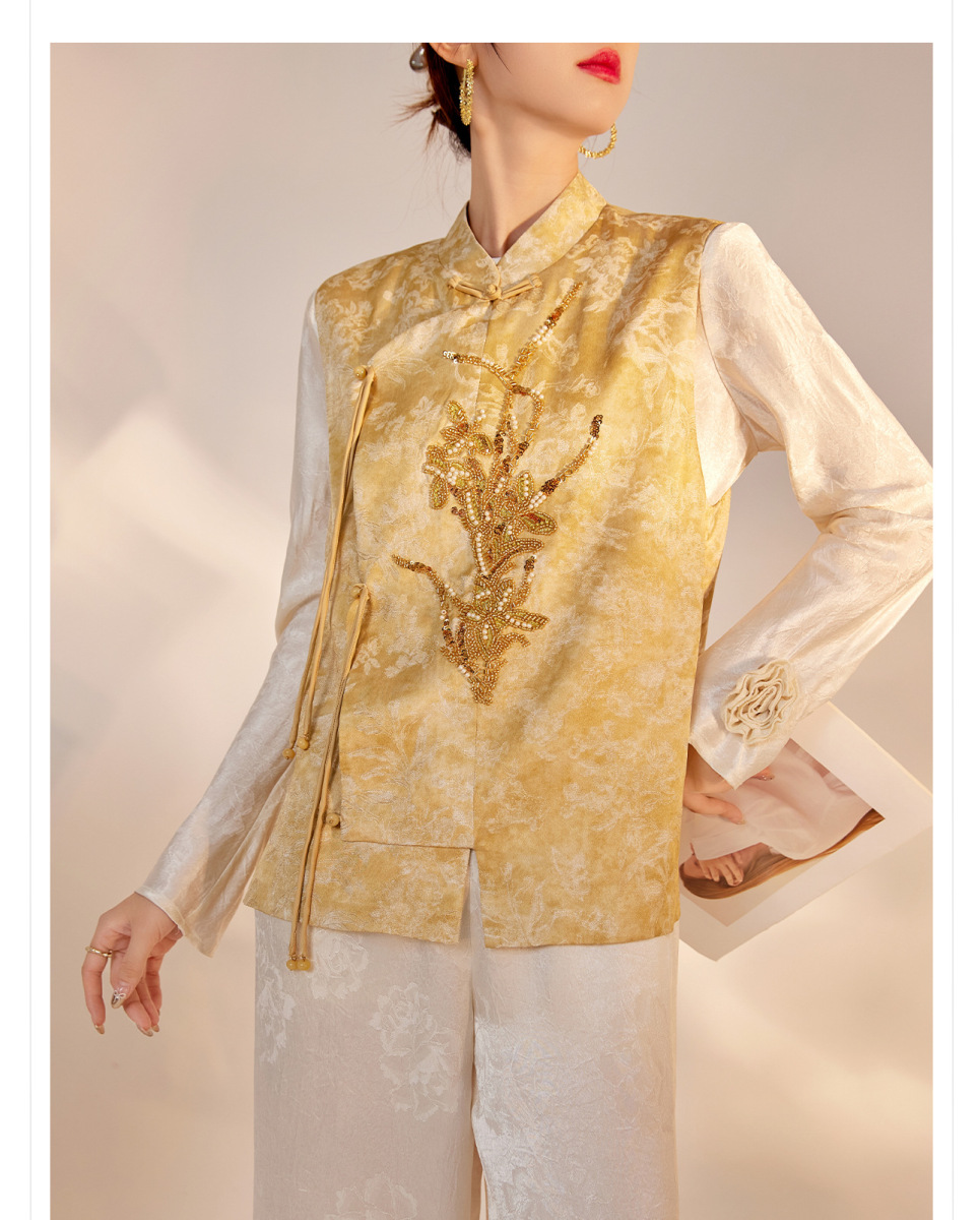 Áo vest nữ thêu thủ công cao cấp dáng rộng thanh lịch — Bột Tao Yao (Giao hàng trong 7 ngày), Bột Tao Yao (phát hành trong cùng ngày), Vàng Champagne (xuất xưởng trong ngày), Vàng sâm panh (giao hàng trong 7 ngày)