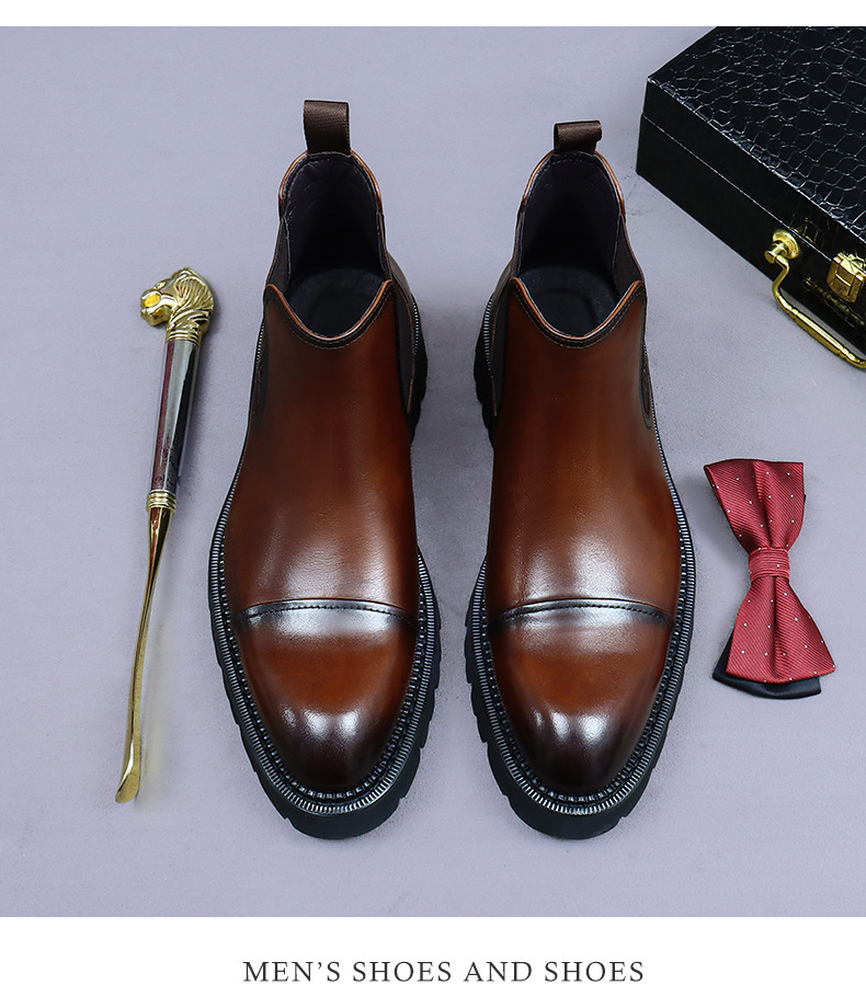 Giày boot nam cổ thấp da bò thật đế dày kiểu công sở — Màu đen, Màu cà phê