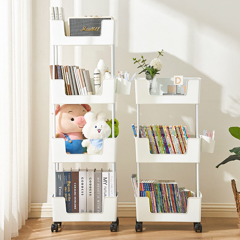 Movable bookshelf storage rack household floor simple bookcase multi-layer household trolley storage cabinet storage cabinet