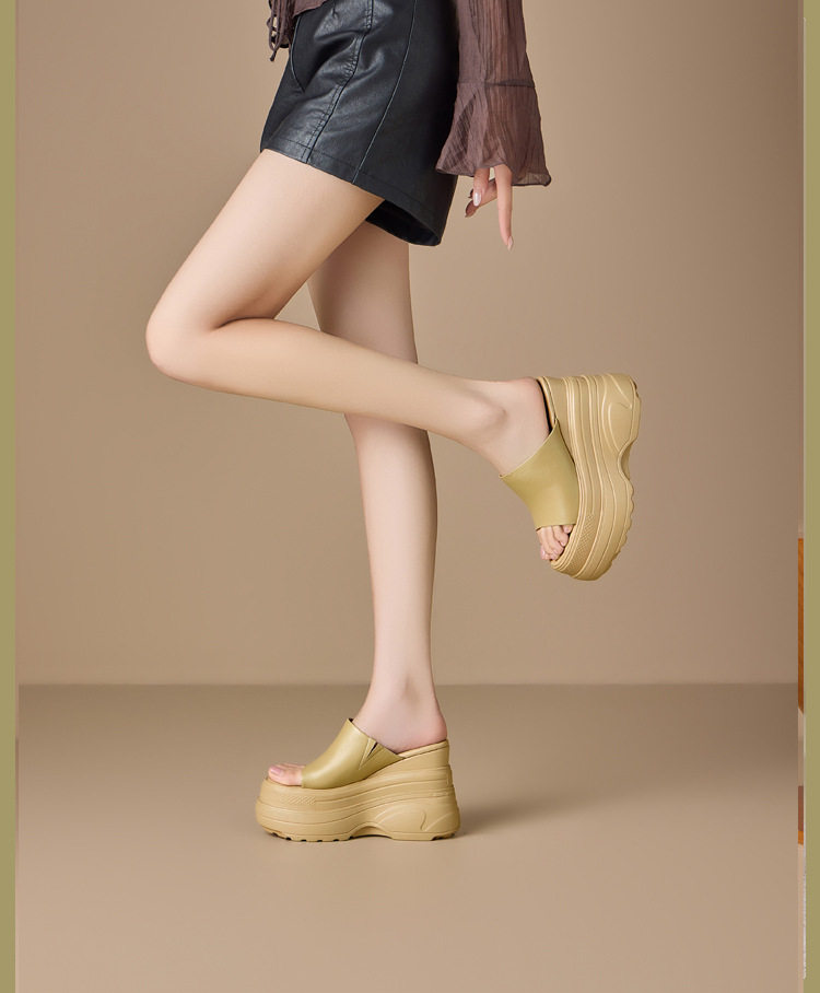 Sandal cao gót nữ mũi hở đế xuồng 12 cm da cừu — [Màu hồng đào], [Màu đen] chi tiết 1