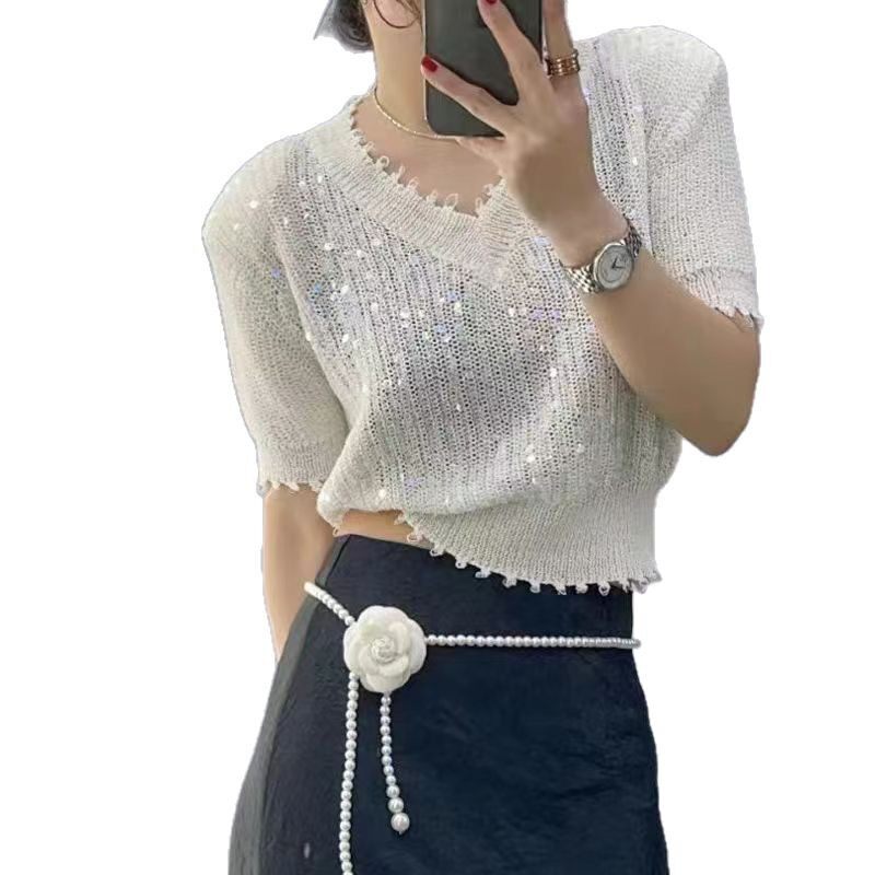Womens Short Sleeve Knit T Shirt Stylish Lightweight Fabric Casual Summer Wear