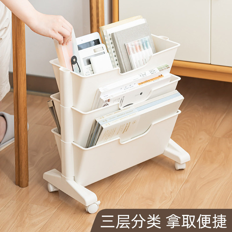 Factory direct table finishing shelf English book bookshelf mobile storage box wholesale plastic reading rack