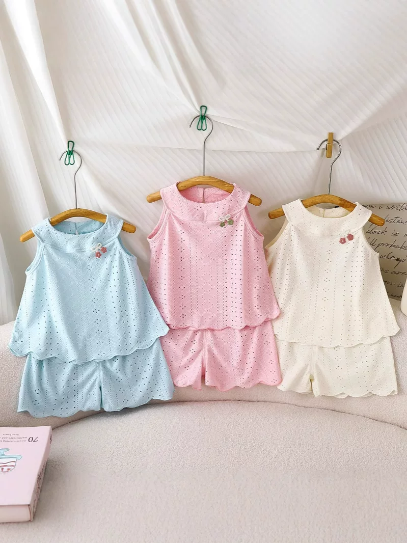 Korean Princess Style Kids' Thin Vest, Cute Baby Girl Sleeveless Halter Top, Cool Breathable Set