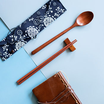 Japanese-Style Chopsticks with Cotton and Linen Bag, Public Chopsticks and Spoon Set, Wooden Spoon Combination, Portable Tableware Wholesale Storage