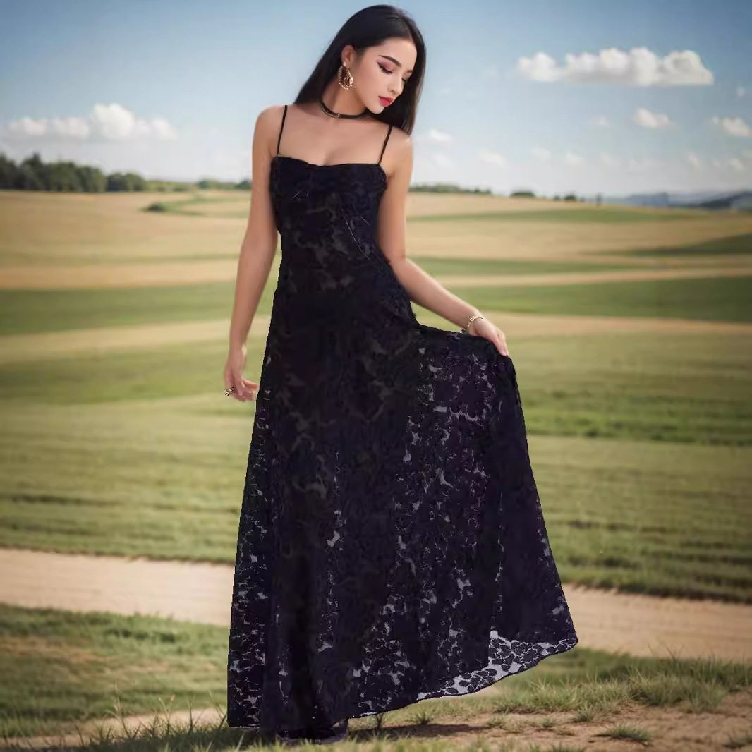 Summer Floral Maxi Dress Sexy Sheer Slim Fit Spaghetti Straps Beach Vacation Style Wholesale Available