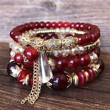 Factory direct European and American foreign trade jewelry Bohemian style bracelet handmade beaded multi-layer elastic crystal bracelet for women