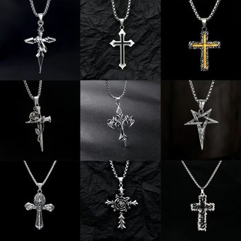 Chinese-Style Cross Fashion Trend Necklace Pendant Ins Unisex Niche Personality Design Versatile Couple Retro