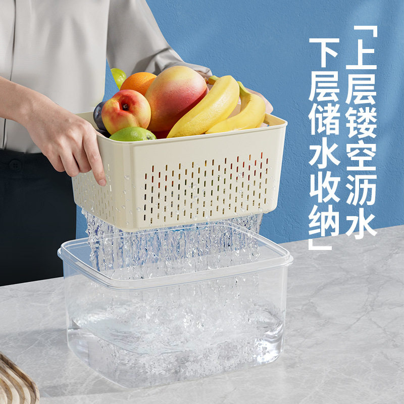 Portable Draining Basket Household Kitchen Vegetable Washing Plastic Water Filter Refrigerator Finishing Fruits and Vegetables Fresh-keeping Dust-proof Storage Box