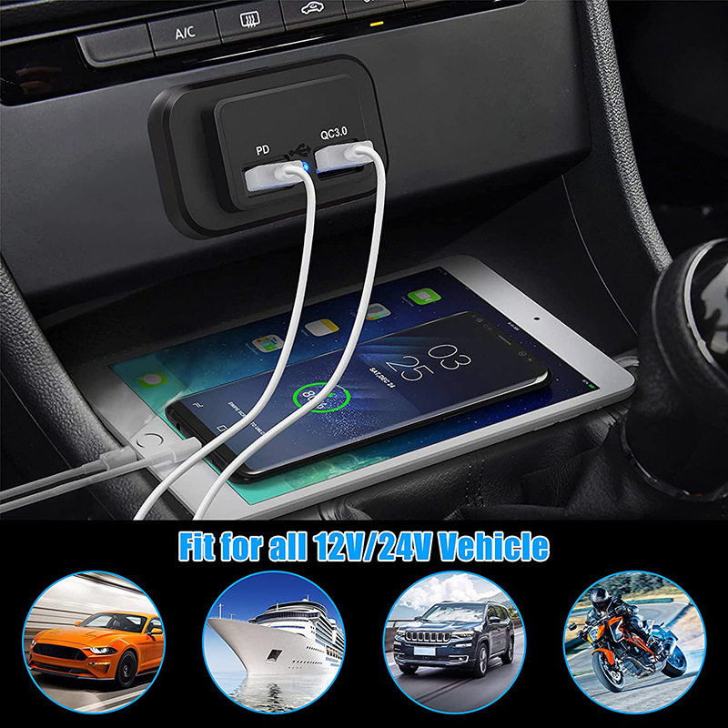 Cross-border popular car phone charger car RV modified USB car charger 58WQC3.0PD super fast charge