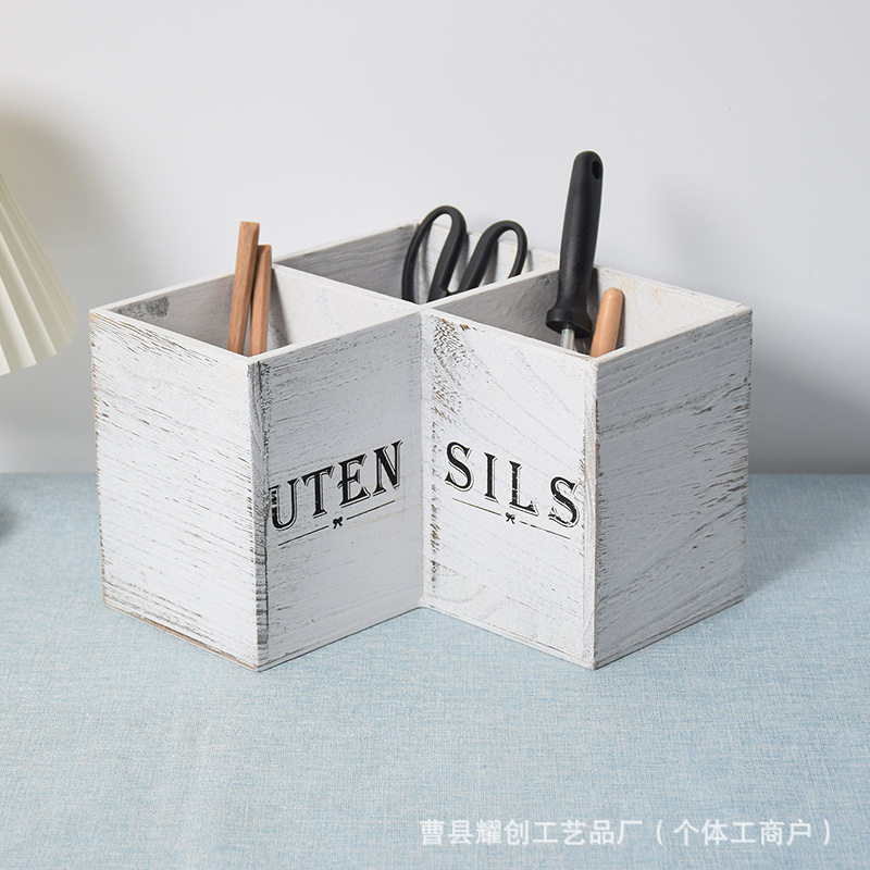 Wooden Kitchen Corner Tableware Storage Box Solid Wood Chopstick Box Household Countertop Spoon Chopstick Sorting Box