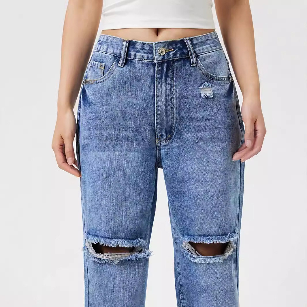 Womens Distressed Wide Leg Jeans Casual Fashion Trendy Style Comfortable Fit Perfect for Everyday Wear Wholesale