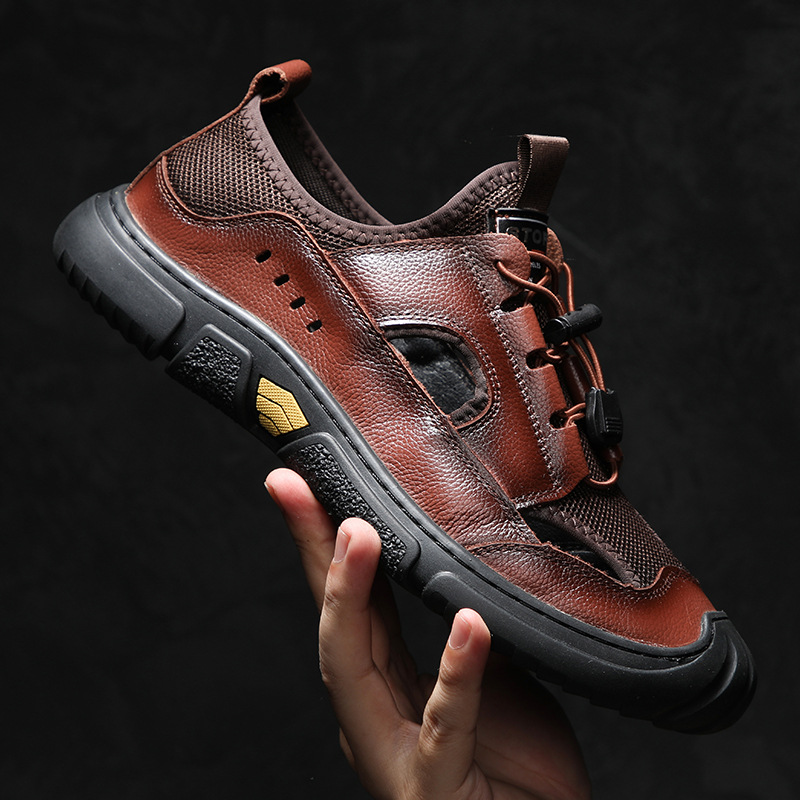 Giày Dép Sandal Nam Chất Liệu Da Bò Ma Sát Chống Trượt Thoáng Khí Hàng Mùa Hè