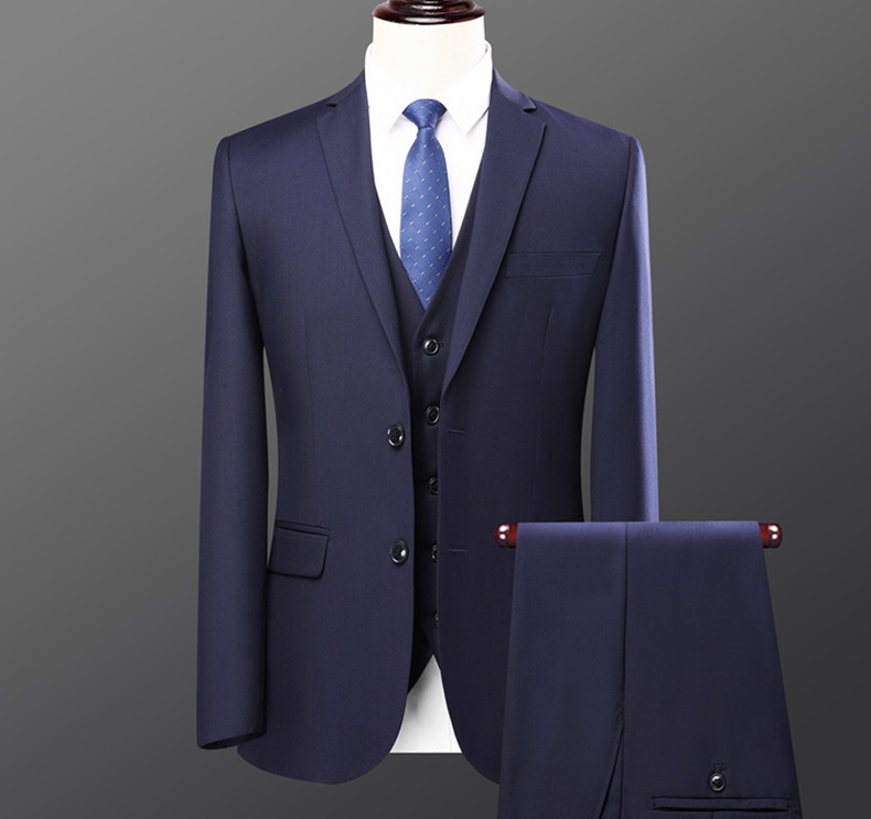 Bộ vest nam hai mảnh dáng ôm phong cách Hàn Quốc, lễ phục cưới và đi làm — Bộ áo và quần một cúc màu xanh navy, Bộ đồ màu xám một cúc (áo + quần), Bộ đồ đen một cúc (áo + quần), Bộ đồ hai cúc màu xanh tím than (áo + quần)
