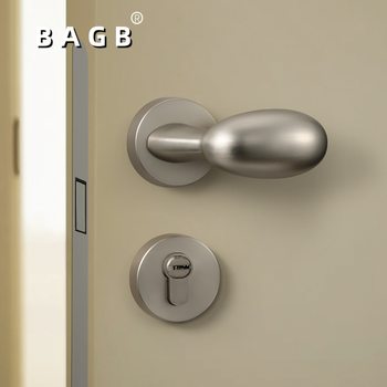 Bagb Simple Bright Chrome Indoor Door Lock Room Door Goose Egg Style Silver Magnetic Silent Split Wooden Door Handle Lock