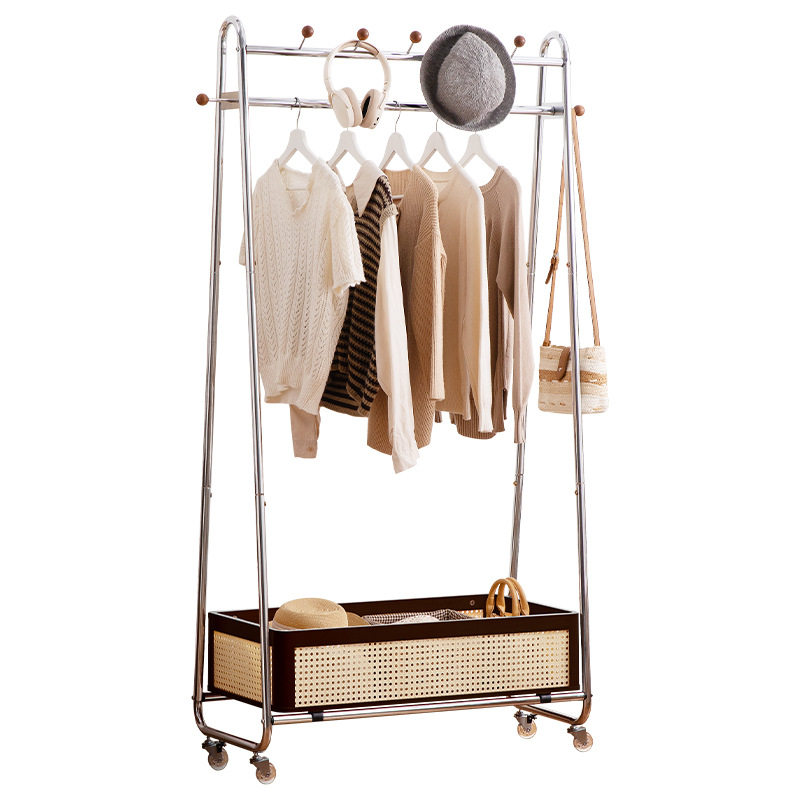 Solid Wood Coat Rack, Floor-Standing Bedroom Clothes Rack, Simple Household Movable Storage Rack, Lazy Clothes Rack, Wow