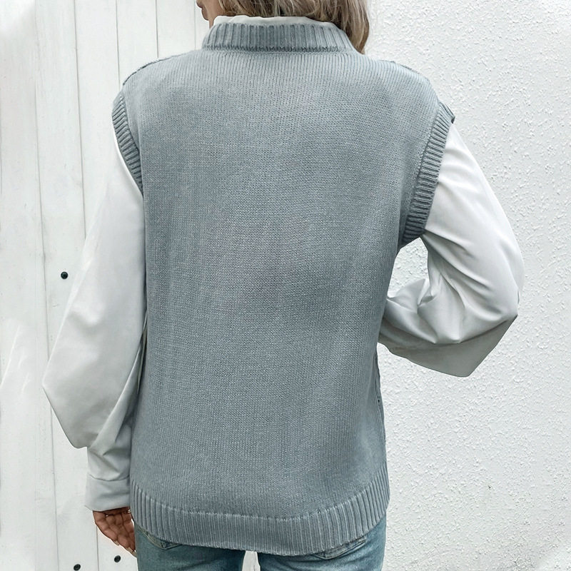 Knitted Sweater Vest Solid Color Cable Knit Design Comfortable Fit Autumn Fashion for Women Wholesale Available