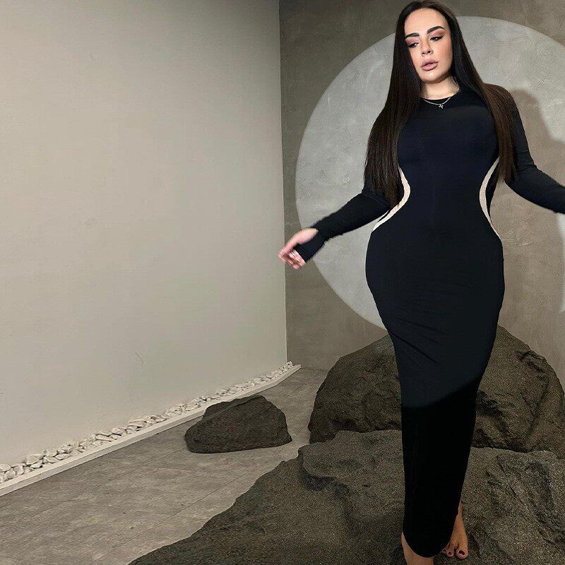 Women's Chic Slim Fit Crew Neck Long-Sleeve Dresses