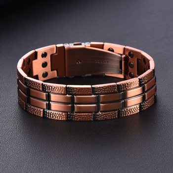 Cross-Border Hot-Selling Two-Sided Crackle Strap Buckle Three-Row Magnetic 99.9% Pure Red Copper Bracelet