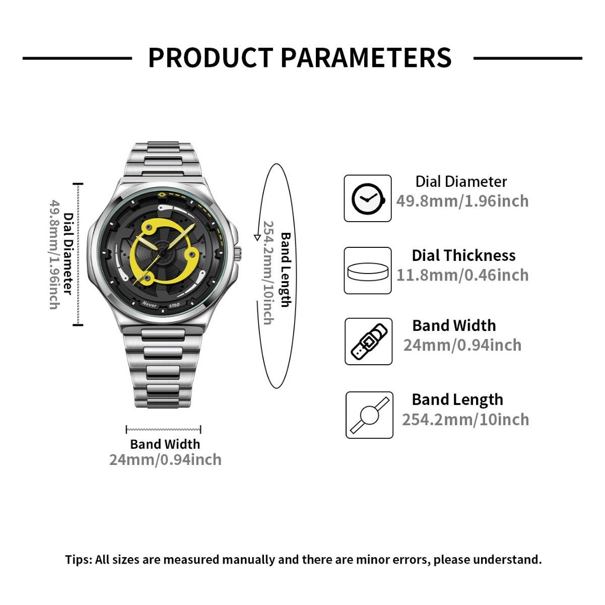 Ns Brand Cross-Border Popular Men's Steel Band Watch, Sporty Style with Rotatable Dial, Trendy Quartz Watch, Factory Ready Stock