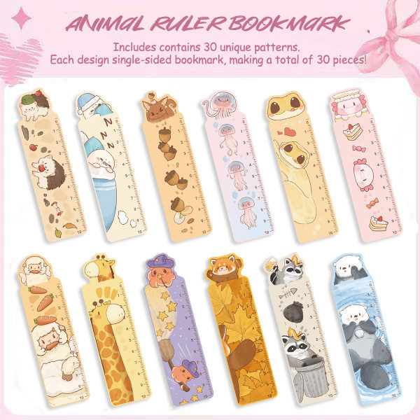 30 Cartoon Animal Ruler Series Simple Handbook Literary Creative Material Ins Reading Paper Bookmark DIY Batch